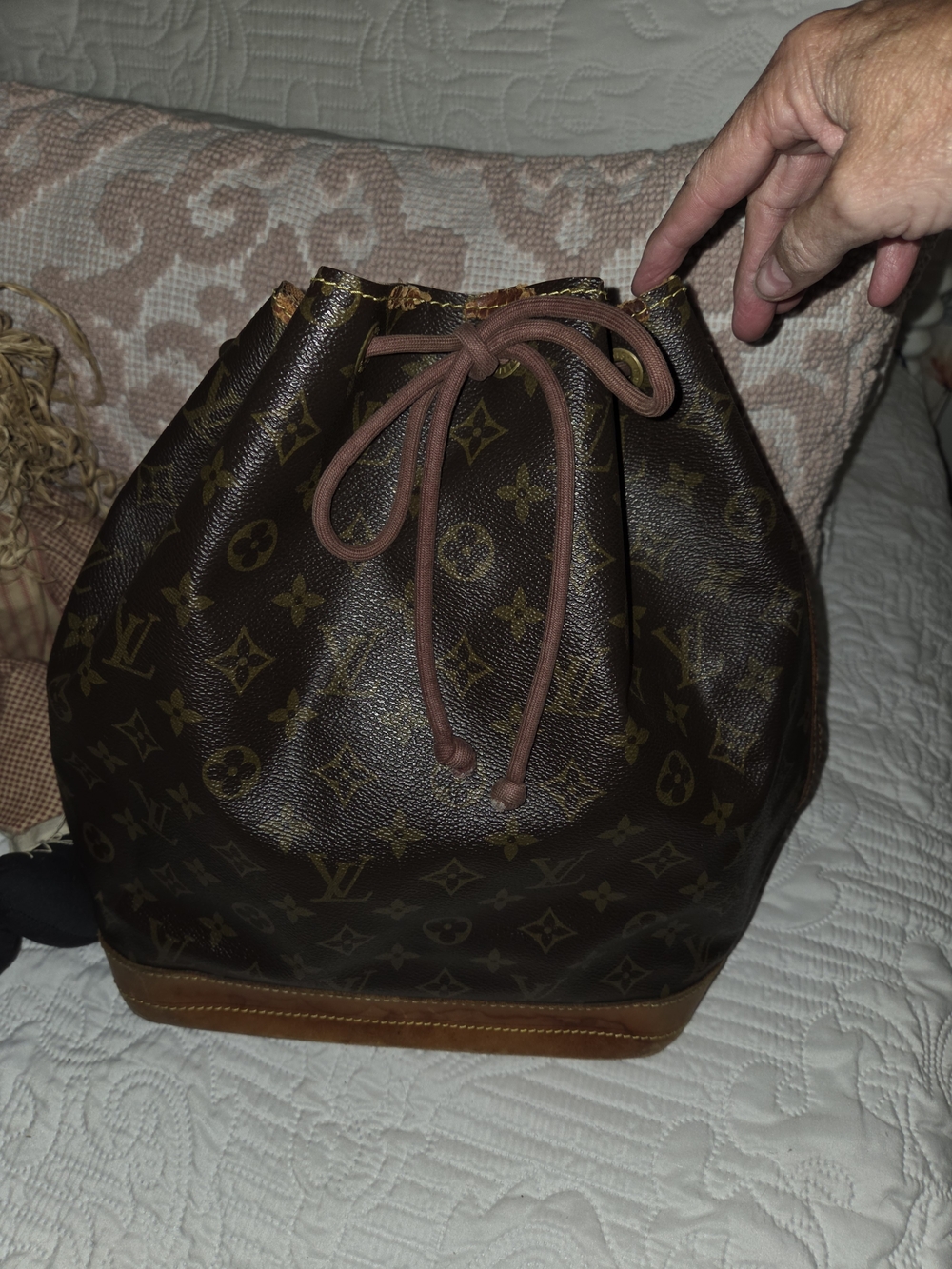 Louis Vuitton Monogram Noé bucket bag featuring the Drowstring Project